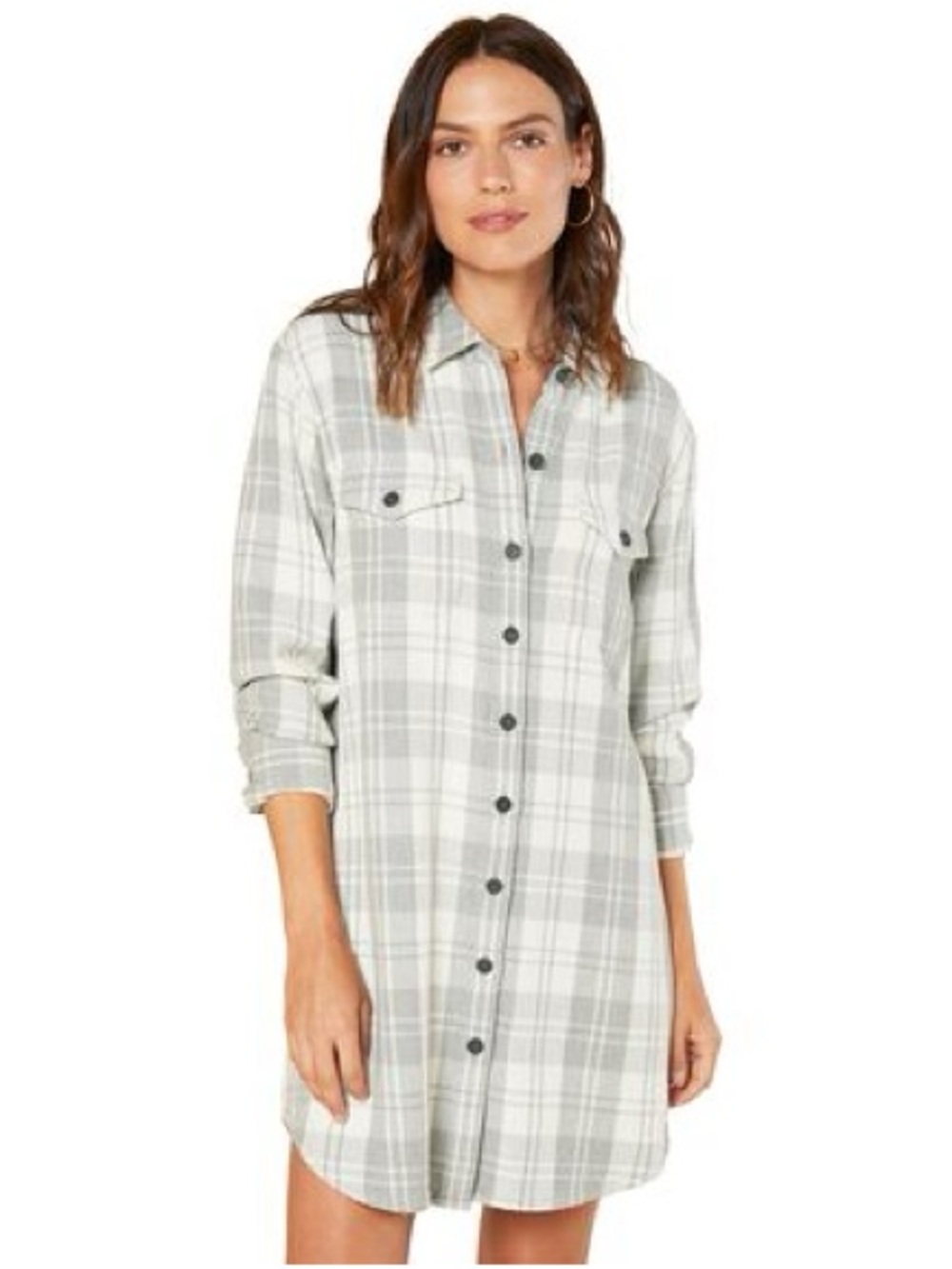 Outerknown Gray & White Plaid Flannel Button-Up Blanket Shirt Dress SP